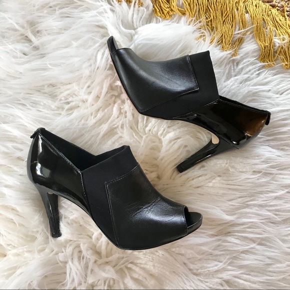 Anne Klein Ottone Peep Toe Leather Ankle Booties - Picture 1 of 9